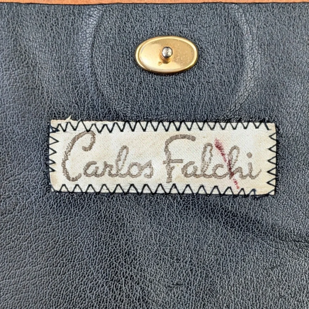 Carlos‎ Falchi Patchwork Leather Clutch Handbag Brown Black Tan Exotic Skin